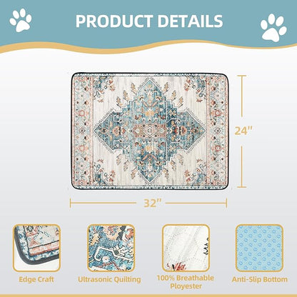 SCLOSE Washable Pee Pad for Dogs, 32" x 24" Reusable Puppy Pads Waterproof Dog Rugs, Super Absorbent, Leakproof, Dog Crate Pad, Playpen Mat, Whelping Pads, Blue Medallion
