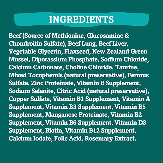 RawTernative Air Dried Dog Food, High Protein, Over 90% Real Beef & Beef Organs + New Zealand Green Mussels, Complete Meal or Topper, Grain Free, Gluten Free, Non GMO, (3 lb Bag)