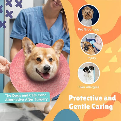 Big Ant Protective Inflatable Collar for Dogs and Cats, Dog Neck Donut Collar, Soft Cone for Dogs After Surgery, Soft Pet Recovery Collar Dog Cone Collar Does Not Block Vision E-Collar (Large, Pink)