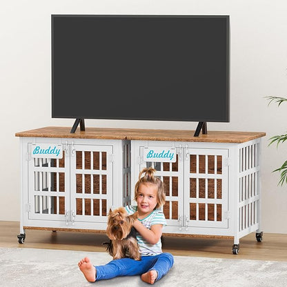 EasyCom 27"/33" Heavy Duty Dog Crate Furniture with Name Tag, Dog Kennel Indoor for Small Dogs, Double-Doors Sturdy Metal Dog Cage for Anxiety Dog, Decorate House as TV Stand, End Table, Bedside Table