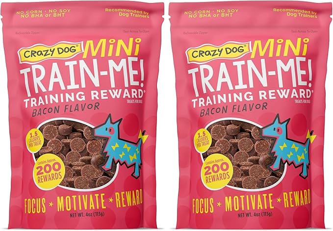 Crazy Dog Mini Train-Me! Training Treats 4 oz. Bag,Bacon Flavor,with 200 Treats per Bag,Recommended by Dog Trainers,(Pack of 2)