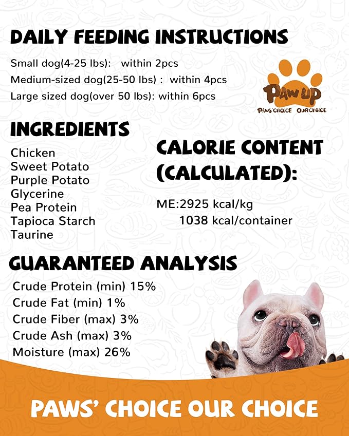 PAWUP Chicken Sweet Potato Dog Treats, Double Sweet Potato Chews with Taurine, Healthy Pet Snacks for Small Medium Large Dogs, 12.5 oz