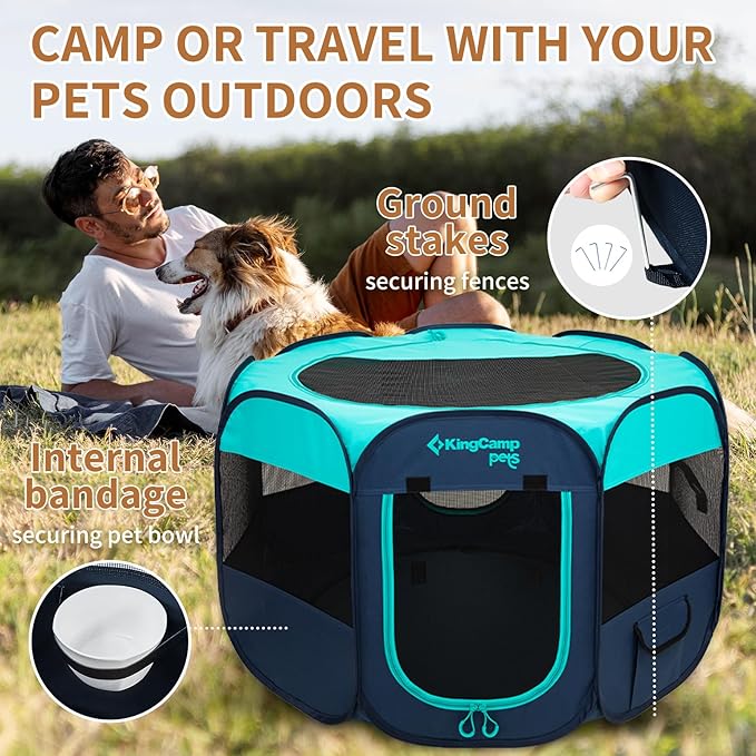KingCamp Dog Playpen, Portable Foldable Cat Kitten Puppy Tent Crates 29"/36"/50" Pop Up Pet Playpen with Zippered Bottom & Cover for Indoor Outdoor Use (Medium, Green)