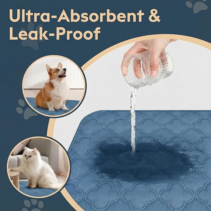FunFurry Washable Pee Pads for Dogs - 2 Pack Reusable Pee Pads，Waterproof Puppy Pads，Pet Training Pads，Super Absorbent with Dog Paw Shape Non-Slip Backing (Blue, 24" X 36" - 2 Pack)