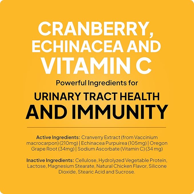 Cat & Dog UTI Treatment - Cranberry Supplement for Dogs&Cats 60 Chewable Tablets for Urinary Tract Infection & Bladder Stone Prevention, Canine Incontinence Support Made in USA