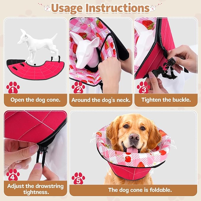 Soft Dog Cone Collar After Surgery: Adjustable Long Foldable Comfy Recovery Shame Elizabethan Stop Licking Small Medium Large Dogs (Red, XL)