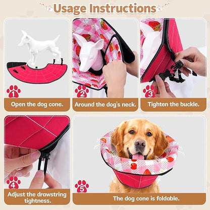 Soft Dog Cone Collar After Surgery: Adjustable Long Foldable Comfy Recovery Shame Elizabethan Stop Licking Small Medium Large Dogs (Red, XL)