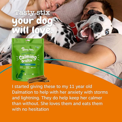 Zesty Paws OraStix for Dogs - Calming Dental Sticks for Stress with Hemp Melatonin Chamomile Dog Healthy Teeth and Gums Calm Composure for Fireworks and Thunderstorms - 25oz