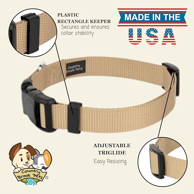 Country Brook Petz - Everyday Nylon Dog Collar for Large, Medium, and Small Dogs and Puppies - for Everyday Use in 10+ Warm Colors (2XS, 3/8 Inch Wide, Copper Gold)