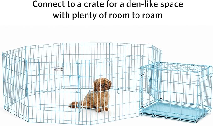 MidWest Homes for Pets 24-Inch Exercise Pen, for Indoor and Outdoor Use, 16 Sq Feet of Play, Single Door Folding Dog Pen, with Large Door Opening & Secure Latch, Easy to Set Up, Foldable Dog Playpen