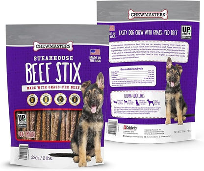 Chewmasters Beef Stix – Grass-Fed, Grain-Free, All-Natural High-Protein Dog Chews for Training & Rewards, Healthy Treats for All Breeds, Made in USA, 2lb Bag