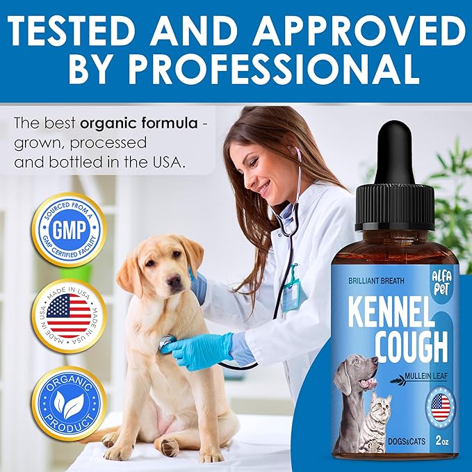 Kennel Cough Treatment for Dogs Helps with Dry, Wet, Barking Cough – Herbal Cat and Dog Cough Treatment Soothes and Calms Irritated Throat, Supports Breathing, Clears Airways – 2-oz Bottle