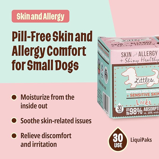 Licks Pill-Free Small Breed Dog Skin and Allergy - Omega 3 Dog Allergy Relief - Dog Vitamins & Supplements for Itch Relief - Turmeric Supplement for Dog Skin - Gel Packets - 30 Use