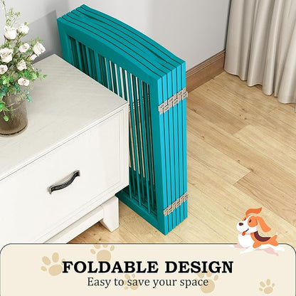 PUPETPO Freestanding Pet Gate with Door, Tall Dog Gate for House, Extra Wide, Pet Puppy Safety Fence, Support Feet Included, 120 Inch Wide, 6 Panels 32" Tall, Blue