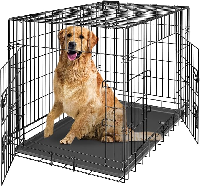 ZENY 30/36/42 Inch Dog Crate Double Door Folding Metal Dog or Pet Crate Kennel with Tray and Handle