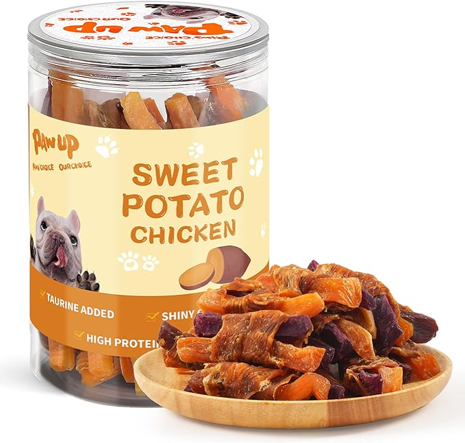 PAWUP Chicken Sweet Potato Dog Treats, Double Sweet Potato Chews with Taurine, Healthy Pet Snacks for Small Medium Large Dogs, 12.5 oz