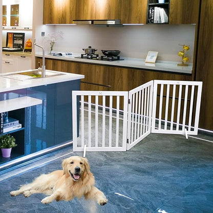 Dog Gate Wooden Freestanding Pet Gate3 Panel 23.6" Height White Indoor Dog Fences,House Gate for Doorways & Stairs