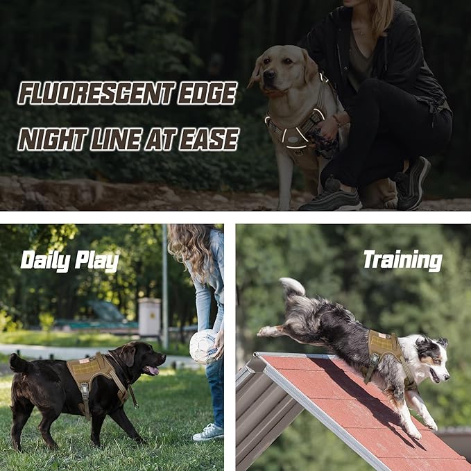 AUROTH Tactical Harness for Large Dogs No Pull Adjustable Pet Harness Reflective Working Training Easy Control Military Service Pet Vest Army Yellow XL