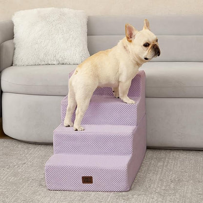 EHEYCIGA Dog Stairs for Bed 18" H, 4-Step Dog Steps for High Bed, Pet Steps for Small Dogs and Cats, Non-Slip Balanced Pet Ramp Indoor, Lilac