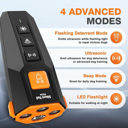 Dog Bark Deterrent Device – Anti Barking Device for Dogs with Triple Ultrasonic Emitters, 4 Modes, LED Light – Immediate Results – Safe & Humane – Indoor/Outdoor