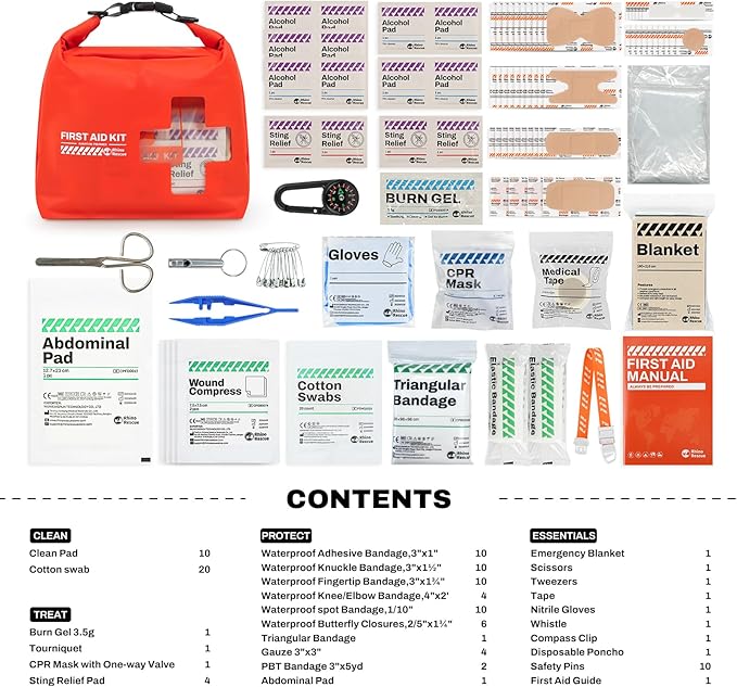 RHINO RESCUE Bundle - Pet First Aid Kit, Emergency Medical Supplies for Dogs & Cats, Safety Essentials Pack with Thermometer+Waterproof First Aid Kit, Lightweight Boat Dry Bag