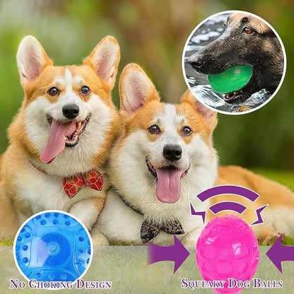 3'' Squeaky Dog Toy Balls for Lagre Medium Puppy, Indestructible Dog Balls for Playing, Fetching & Retrieving, Durable Aggressive Chewers, 3 PCS Green+Purple+Red