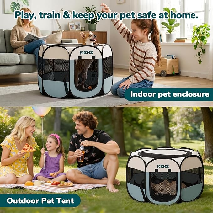 Dog Cat Playpen, Portable Small Animal Playpen Crate Indoor for Dogs Cats Rabbits, Foldable Guinea Pigs Bunny Cage Enclosure for Outdoor, Pop Up Dogs Cats Tent Kennel with Carrying Case, Grey