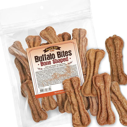 Gootoe Buffalo Dog Treats, Natural Low-Fat Chews for Training & Rewards, Limited Ingredient, Puppy Treats for Small Dogs & Puppies, Resealable Bag, Buffalo Bites Bone Shaped, 8 oz