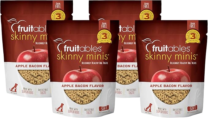 Fruitables Dog Treats, Apple Bacon Flavored | Low Calorie | Training Treats | Wheat-Free | 5oz Pack of 4