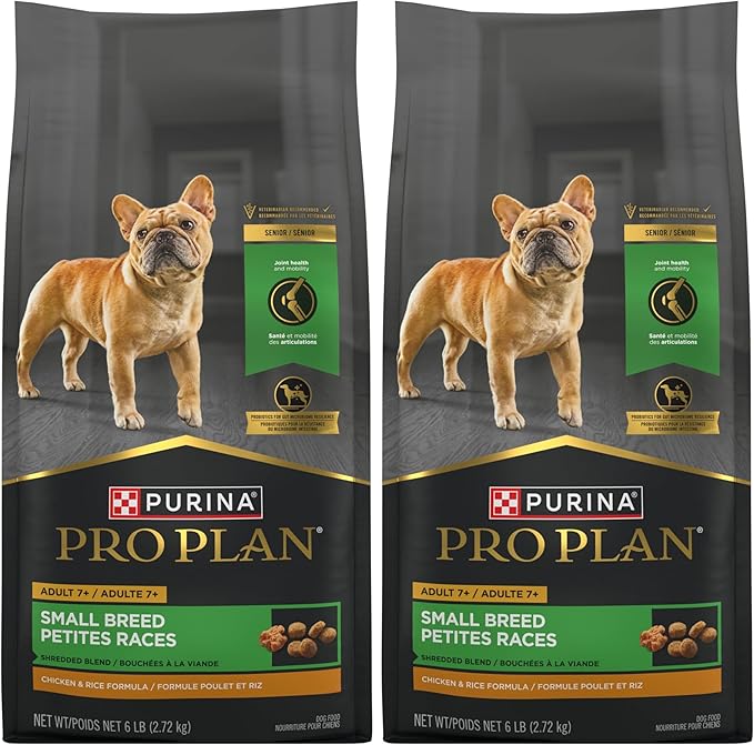 Purina Pro Plan Small Breed 7 Plus Shredded Blend Chicken and Rice Formula Senior Dog Food - 6 lb. Bag,(Pack of 2)