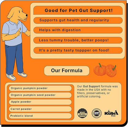Pumpkin Gut Support for Dogs – Digestive Health Supplement with Natural Fiber & Probiotics, 60 Servings | Kubi Pets