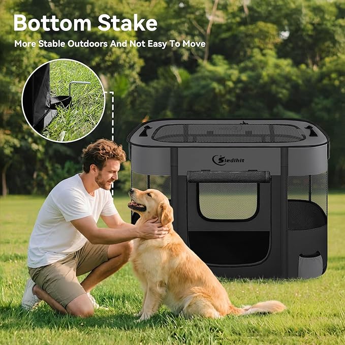 Dog Playpen,Cat Pet Puppy Pen,Portable Playpens for Dogs Indoor Outdoor Travel Camping Use,Foldable Dog Kennel Tent Crate for Rabbit Small Animals with Carrying Case (Dark Grey, Large)