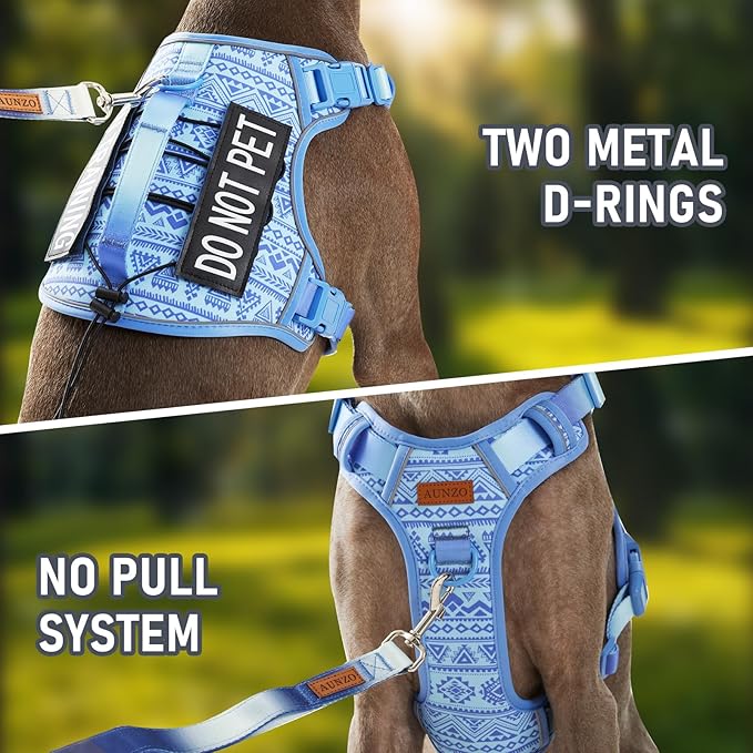 AUNZO No-Pull Dog Harness for XS Dogs, Anti-Escape Easy Walking Reflective Adjustable Lightweight Dog Vest with Breathable Oxford Material, Easy On/Off with Neck Buckle, Blue XS
