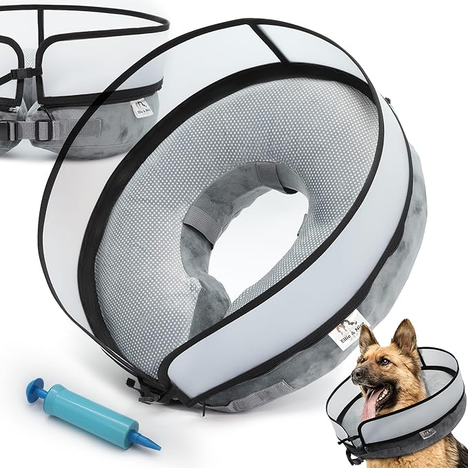Inflatable Dog Cone Collar w/Pump - Large Dog Donut Collar After Surgery - Washable Dog Collar w/Removable Soft Cone for Dogs After Surgery- Dog Cone Alternative After Surgery w/Soft Cover