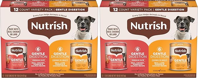Nutrish Gentle Digestion Premium Paté and Chunks in Gravy Variety Pack Wet Dog Food,13 oz. Can,(Rachael Ray),(Pack of 24)