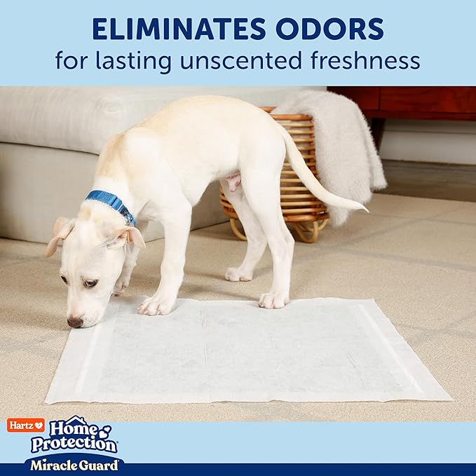Hartz Miracle Guard Dog and Puppy Dog Pads Max Absorbency 24 Hour Use Odor Eliminating No Leaks, Regular Size 25 Count