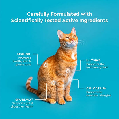 VetIQ Allergy Pro+ Relief, Cat Allergy Treats, Supplement & Vitamins with Probiotics, Fish Oil, Tart Cherry, Skin & Coat Support, Sneezing & Itching Relief, Seasonal Allergies, 3.7oz