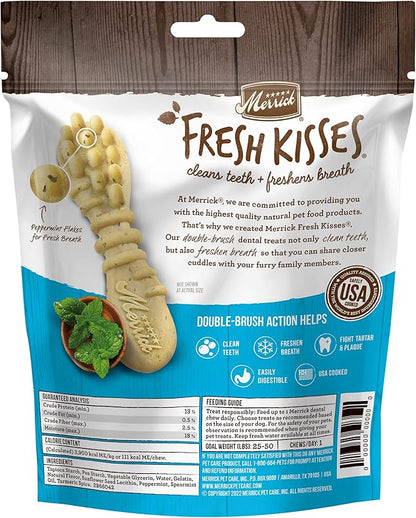 Merrick Fresh Kisses Natural Dental Chews Toothbrush Shape Treat Infused With Real Mint Medium Dogs - 6 ct. Bag