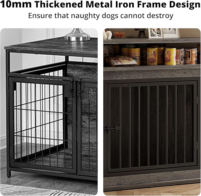 IRONCK 44" Corner Dog Crate with 2-Tier Shelves, Wooden Dog Kennel Furniture for TV Stand, Dog Kennel Indoor Furniture for Small and Medium Dogs, Rustic Brown (23.6" L x 43.3" W x 32.3" H)