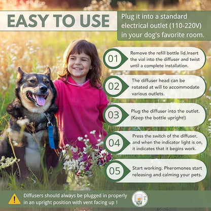 Dog Pheromone Calming Diffuser Kit, Calming Diffuser for Dog (2 Plug-Ins & 4×48ml Refills) for Stress Support, Helps Reduce Barking & Aggression, 120-Day Supply (Non-Toxic, Safe & Inedible)