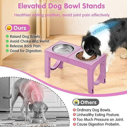 XIAZ Elevated Dog Bowls Large Breed Raised Dogs Bowl Stand Large/Medium Sized Dog Stainless Steel Food Water Bowl Stands 5 Heights Adjustable 9/11/12/14in Pet Feeder Dish Station
