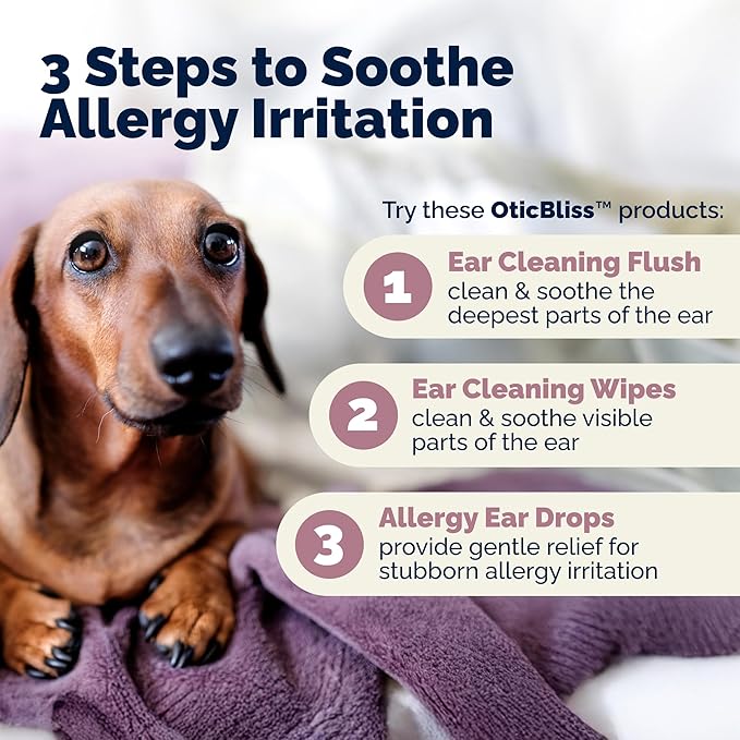 Vetnique Oticbliss Cat & Dog Ear Infection Treatment | Dog Ear Allergy Relief Drops, MicroSilver Yeast Infection Treatment for Dogs, Hydrocortisone for Itching, Redness Swelling (Ear Allergy Drops)