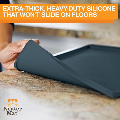 Neater Pet Brands Neater Mat Pet Mats for Food and Water, Cat & Dog Bowl Mat Waterproof Silicone, Feeding Tray, Dog Food Mats for Floors, Placemat w/Raised Edge for Under Bowls, 16” x 10”, Slate Blue