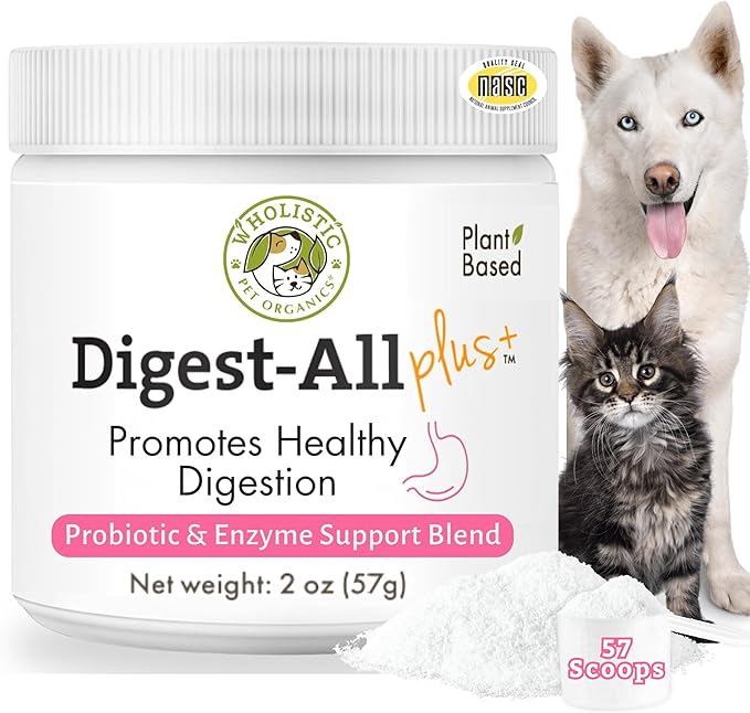 Wholistic Pet Organics Daily Cat & Dog Probiotics for Digestive Health, Anti Diarrhea & Gut Support - Probiotics for Dogs with Digestive Enzymes & Prebiotic Fiber - Cat Probiotic - 2 Oz - 57 Scoops