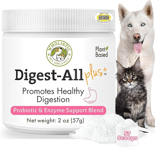 Wholistic Pet Organics Daily Cat & Dog Probiotics for Digestive Health, Anti Diarrhea & Gut Support - Probiotics for Dogs with Digestive Enzymes & Prebiotic Fiber - Cat Probiotic - 2 Oz - 57 Scoops