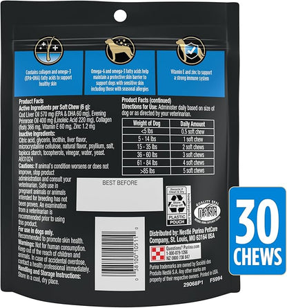 Purina Pro Plan Veterinary Supplements Skin Care Dog Supplements with Omega-3 Fish Oil and EPA and DHA - (Pack of 1) 30 ct. Pouches