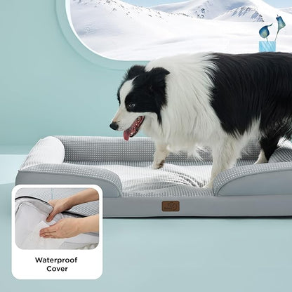 Bedsure Cooling Dog Beds Large Sized Dog - Orthopedic Large Dog Cooling Bed Washable, Dogs Couch Sofa with Waterproof Removable Cover, Pet Bed with Nonskid Bottom, Cooling Grey, 35"