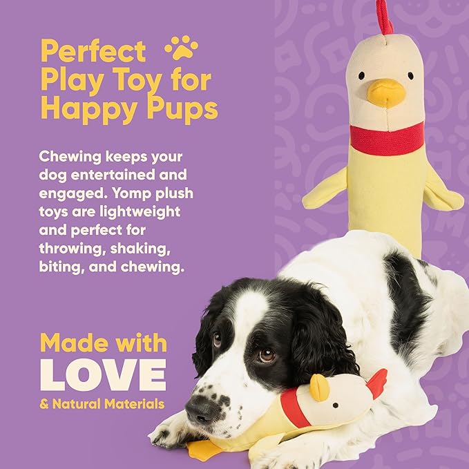Yomp Chicken Dog Toy – Durable Stuffed, No Squeaker Dog Toys with Natural Canvas and Crinkle Paper – Interactive Stuffed Animal for Dogs (Clucky)
