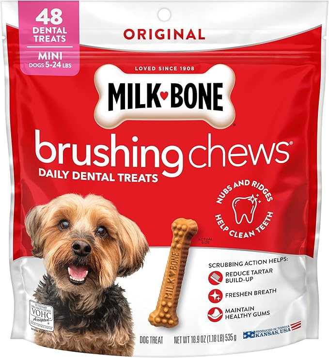 Milk-Bone Brushing Chews Original Chicken Flavor Daily Dental Dog Treats, Mini, 18.9 Oz. Bag