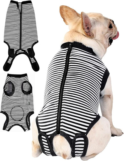 Dogs Cats Recovery Suit After Surgery Professional Pet Recovery Shirts Dog Abdominal Wounds Bandages Black-White M